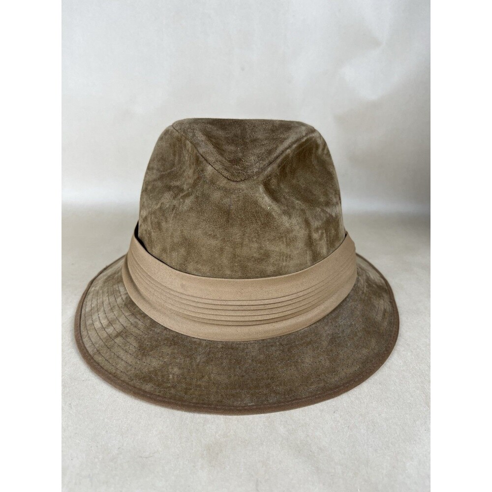 VTG 70-80s Kangol Genuine Suede Fedora Brown Hat L USA ACTWU Union WesternCowboy